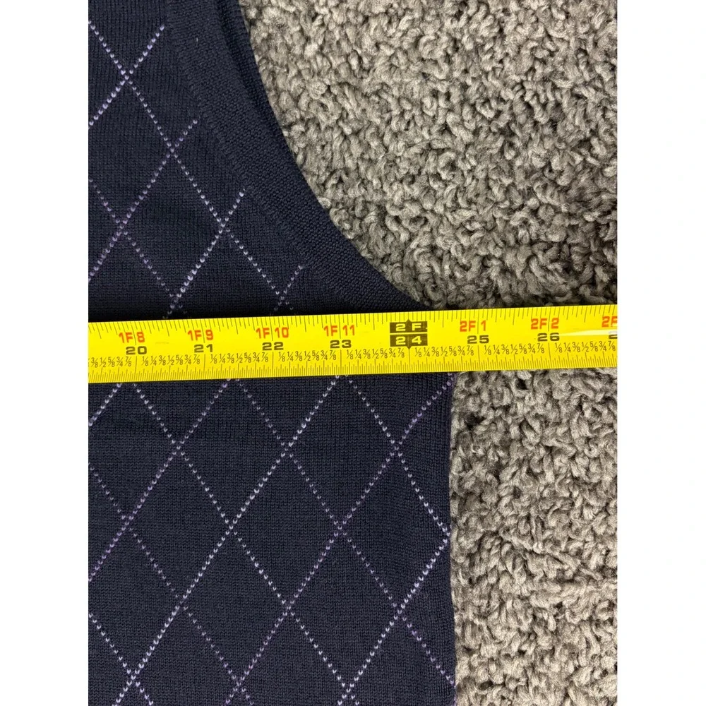 Brooks Brothers Mens XL Merino Wool Argyle Sweater Vest Navy Blue V-Neck